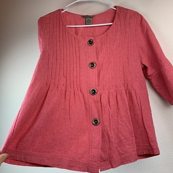 Linen blend pin tuck button down tunic short sleeve baby doll boho top EUC - Picture 3 of 7